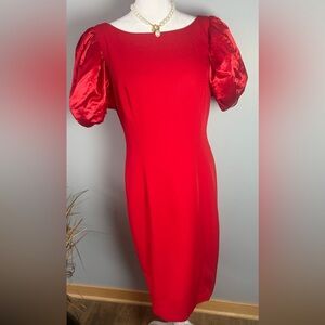Vintage Rimini Red Dress Size 10 Puff Sleeve Rhinestone Detail 1990s Sheath